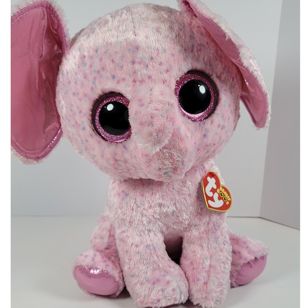 Rare Ty Beanie Boos Ellie Pink Elephant Plush Medium 16" Stuffed Animal Justice